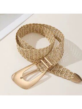 Gold Woven Belt with Metal Buckle